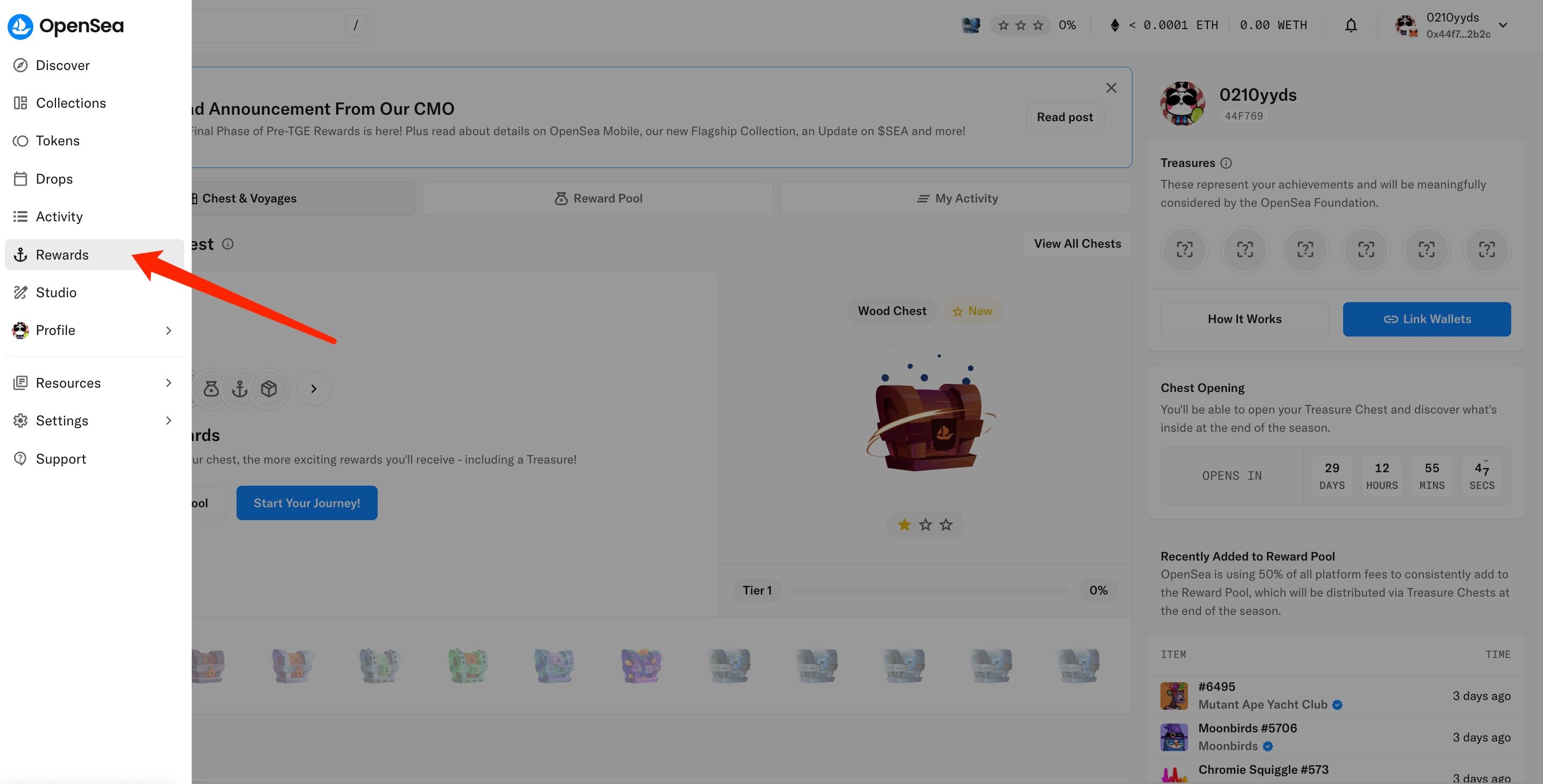 Hands-on guide to interact with OpenSea's final reward task before issuing coins