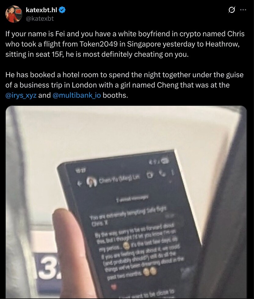 Token2049's biggest scandal: Secret photos taken on a plane expose infidelity in the cryptocurrency world