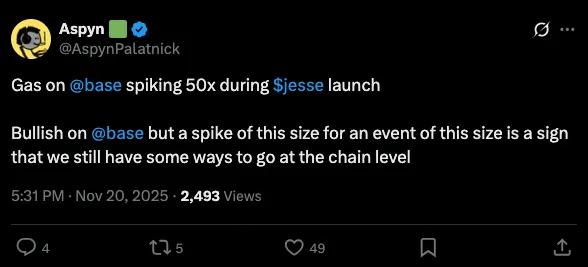 We may have misunderstood $JESSE; it's generating revenue for the Base chain.