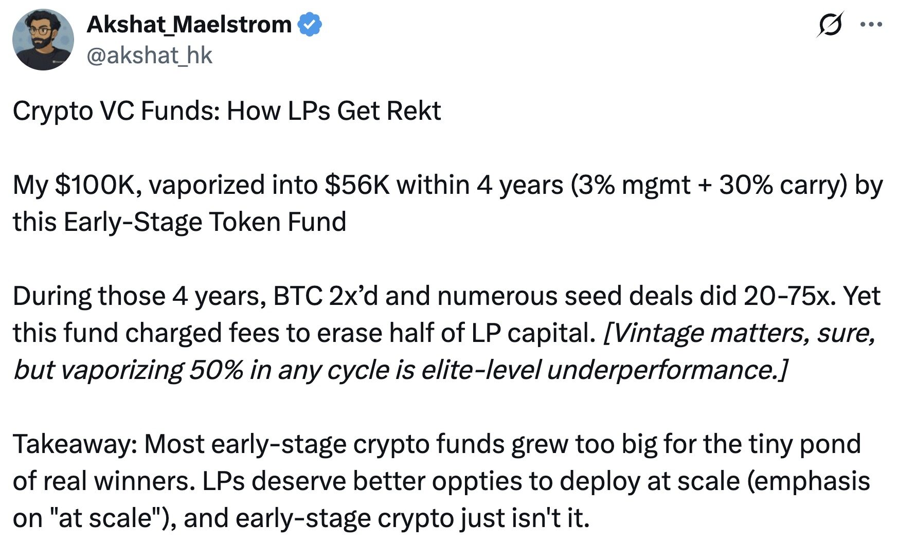 Crypto funds have seen their principal halved after four years of investing in top-tier VCs. What’s wrong with crypto funds?