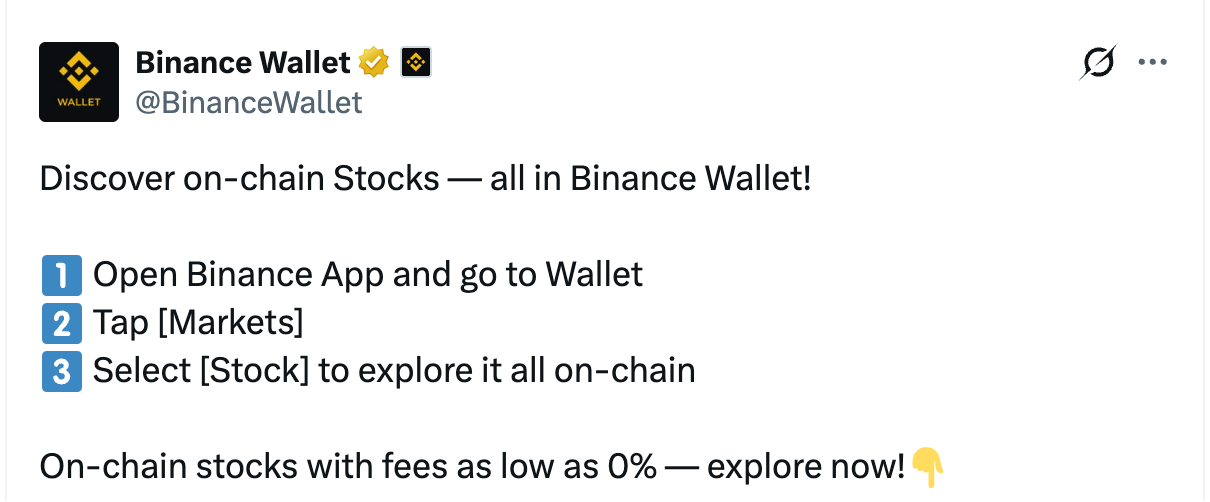 ONDO leverages Binance Wallet to streamline the entire tokenized stock trading process in three steps.