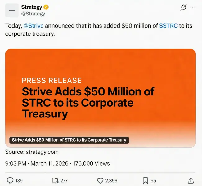 Strive Buys Strategy Stock, Bitcoin Treasury Companies Begin Interlocking
