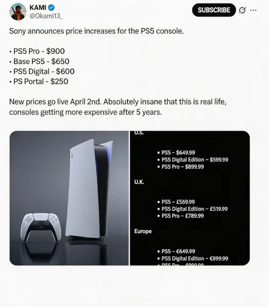 From 399 to 599, Your PS5 is Paying the Tax for AI and War